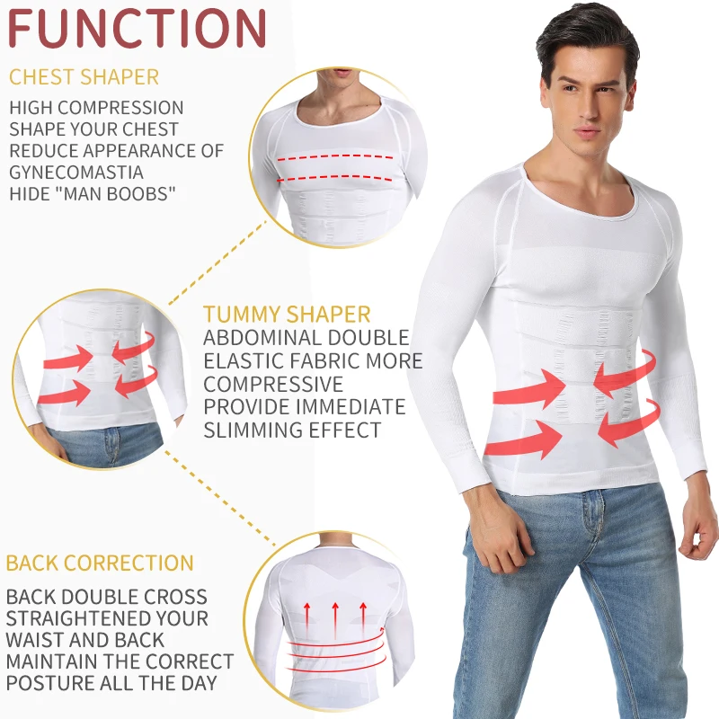 Men Body Shaper Slimming Shapewear Waist Trainer Belly Shapers Reductive Strip Compression Shirt Abdomen Slim Corset Sleeve Top