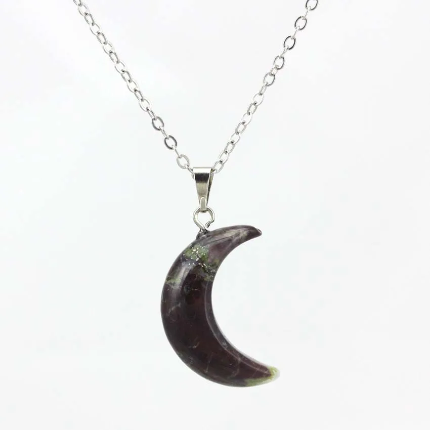 Natural Crystal Stone Crescent Moon Pendant Healing Crystals Quartz Reiki Labradorite Earrings Pendant Necklace For Women Girls