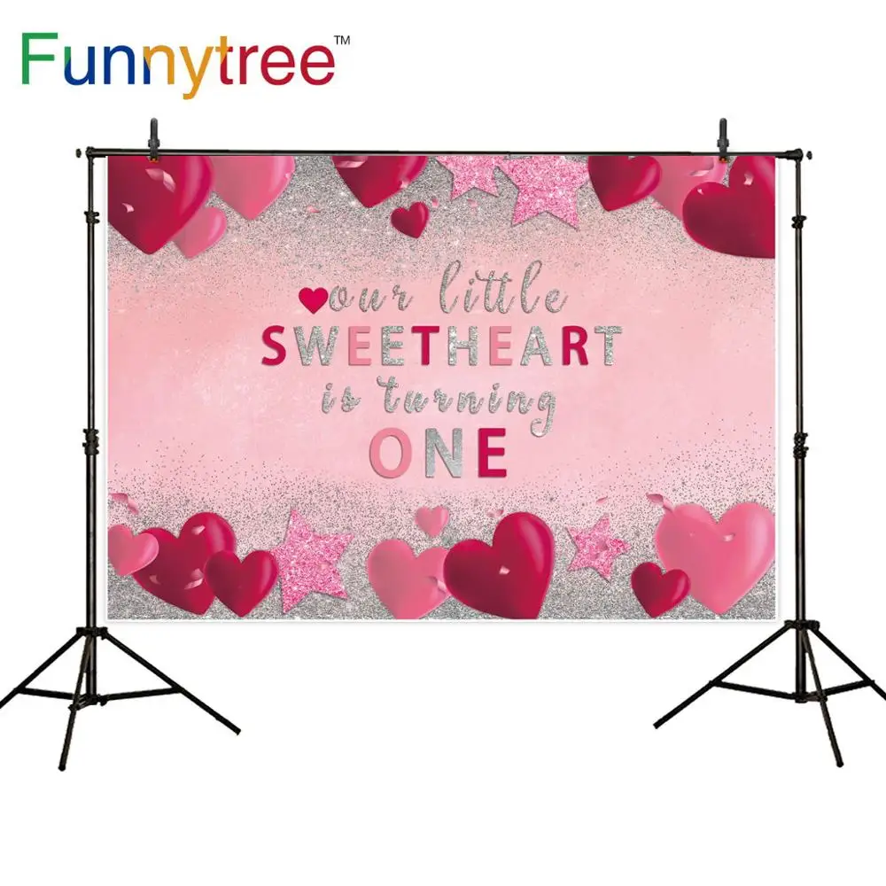 Funnytree background photography newborn little baby shower girl Sweetheart pink first birthday backdrop star party photocall