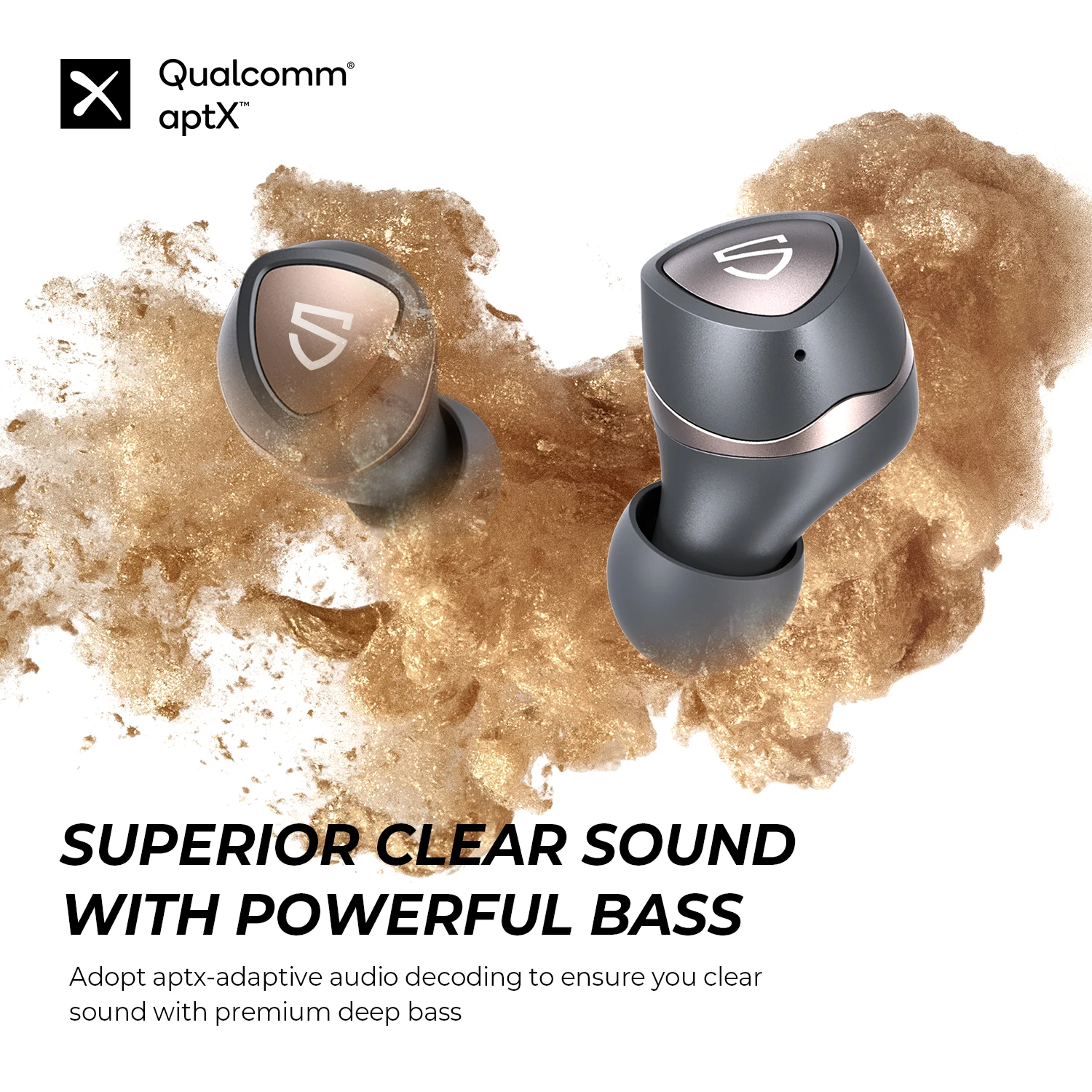 Soundpeats Sonic Wireless Earphones Bluetooth 5.2 QCC3040 Chipset APTX-adaptive CVC 8.0 Noise Reduction Earbuds 45H Play time