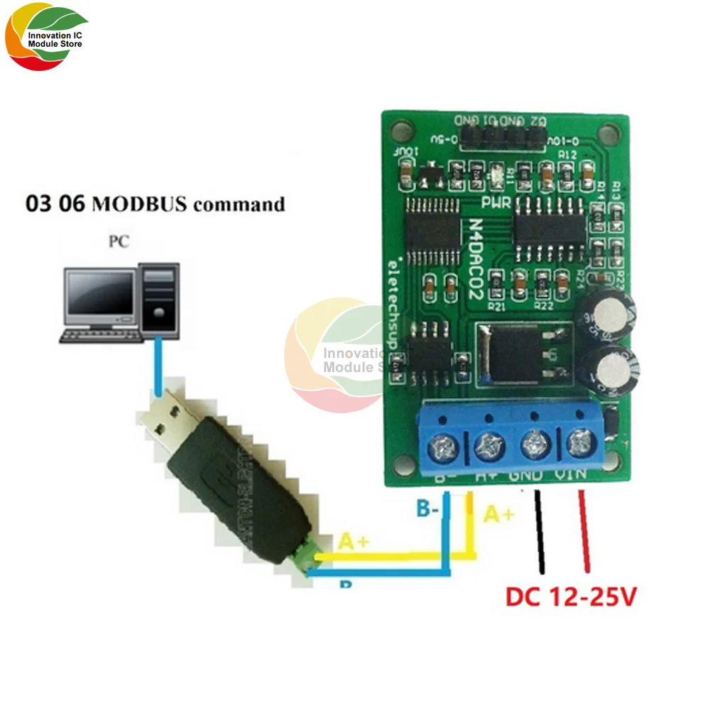 Ziqqucu DC 12V DAC Module RS485 to 4-20MA/0-20MA Current Signal Generator PWM to Current to Analog Converter Modbus RTU Module