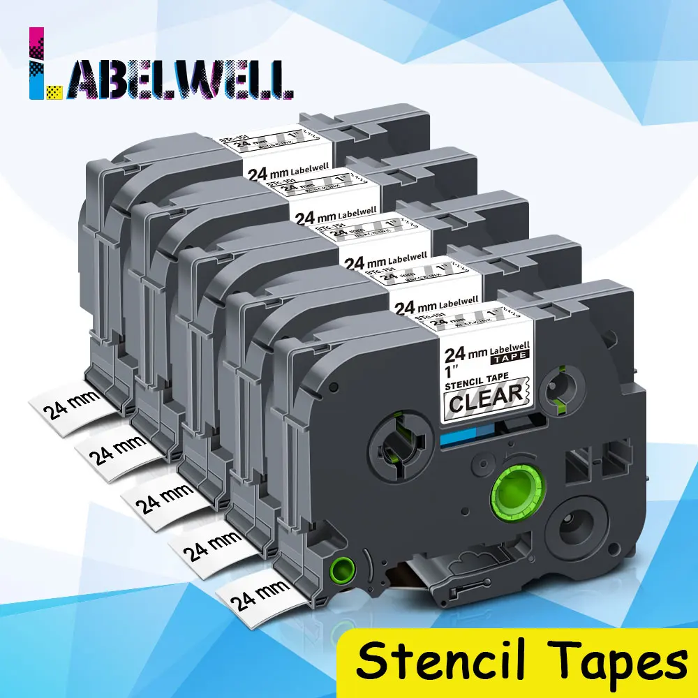 

Labelwell 5PCS Compatible for Brother STe-151 Stencil Tapes 24mm*3m STe151 STe 151 Black on Clear for Brother P-touch printer