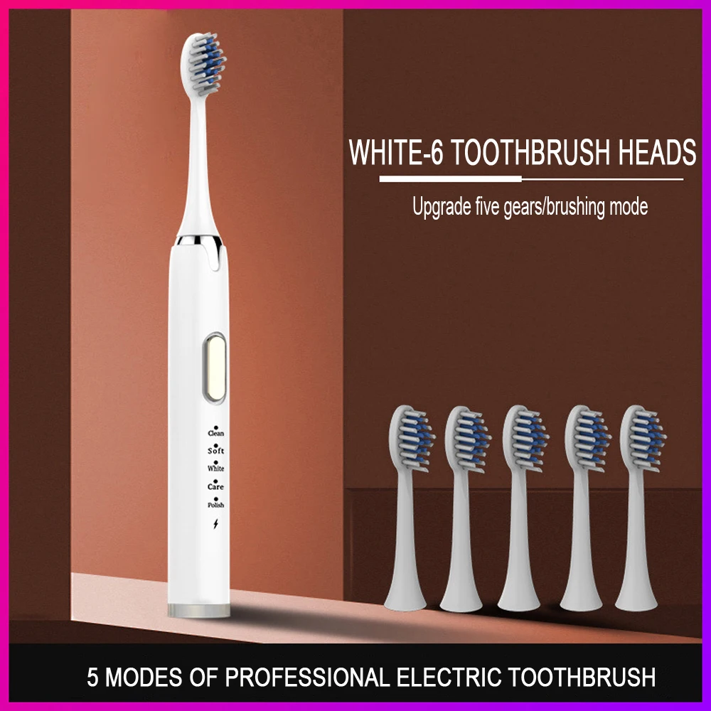 ソニック-充電式電動歯ブラシ,5つのモード,防水,超音波,口腔ケア,大人の歯のホワイトニング