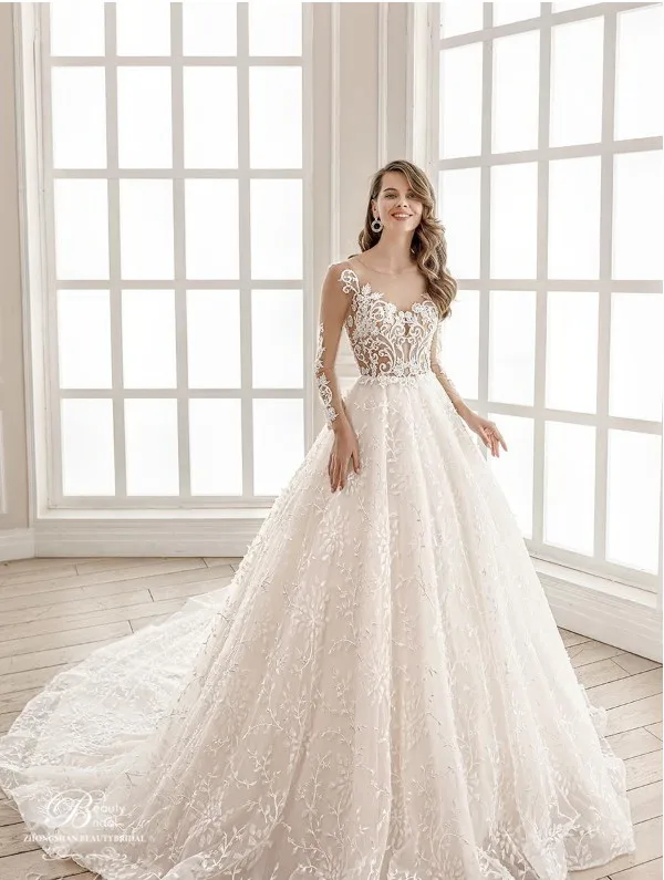 Women  Wedding Dresses 100% Real Photos Luxury Chaple Train Lace Appliqes Off the Shoulder Wedding Dress Vestido XF18077