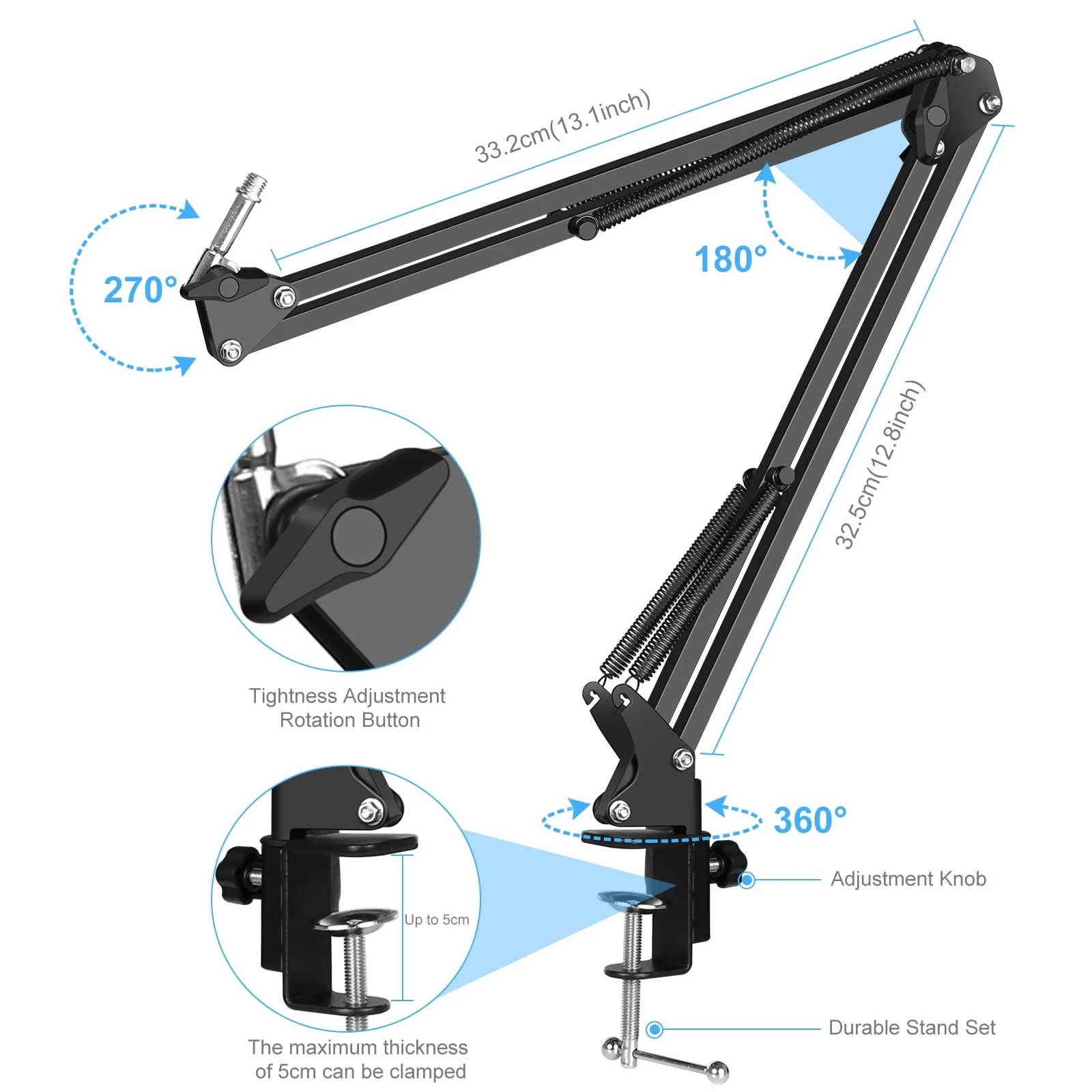 PULUZ Condenser Microphone Studio Broadcast Professional Singing Microphone Kits with Suspension Scissor Arm & Metal Shock Mount