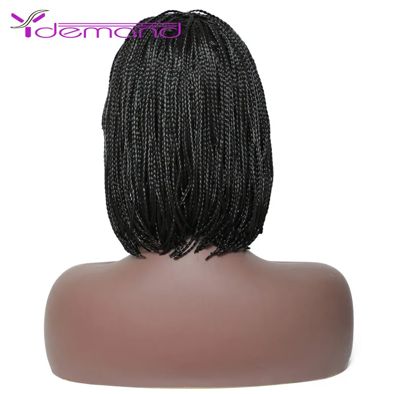 Y Demand Short Crochet Box Braided Bob Wig With Bangs Braided Hair For Black Women Heat Resistant African Synthetic BraidingWigs