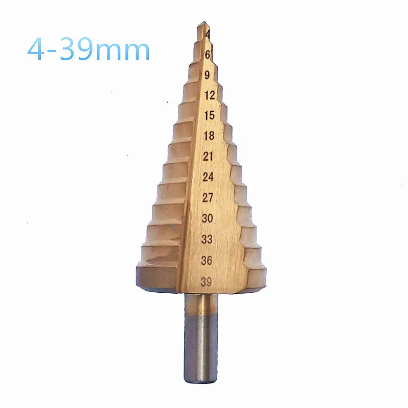 4-39Mm High Speed Steel Round Handle Straight Groove Pagoda Drill Titanium-Plated Step Drill Tools Accessories