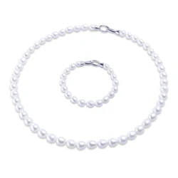 Dainashi New Charming 7-8mm Natural Freshwater White Pearl With Hollow Clasp Elegant Bracelet&Necklace Jewelry Set For Women