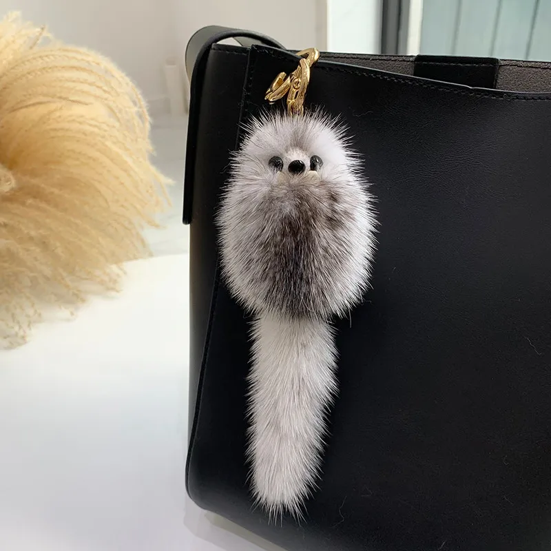 Luxury Real Mink Fur Keychain Soft Cute Fox Toys Women HandBag Ornament Pendant Car Key Ring Fox Tail Trinket Gifts Accessories