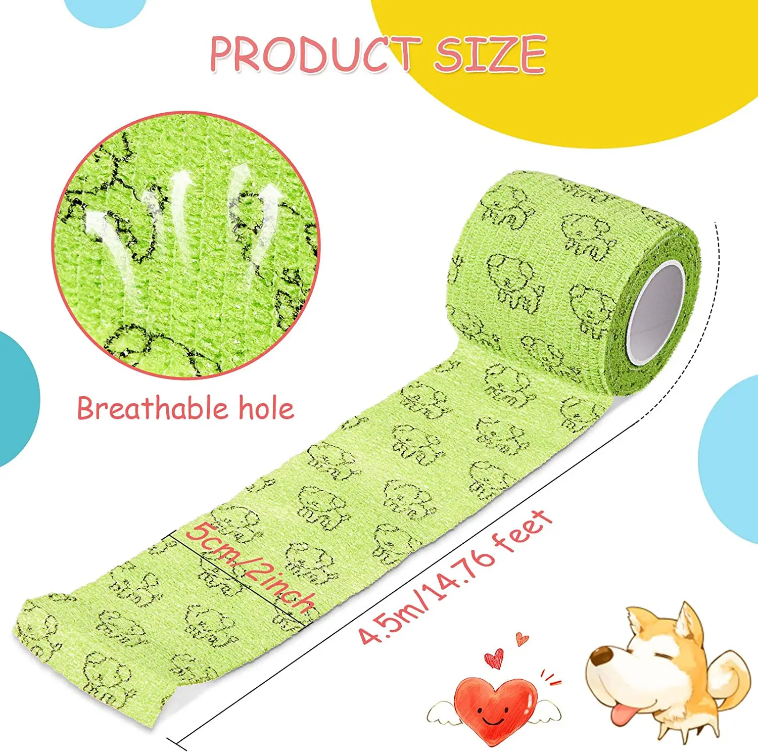 9 Pieces Vet Wrap Self Adhesive Pet Tape 1or 2 Inches Non-Woven Wrap Bandage Cohesive Bandage Wrist Ankle Spraining and Swelling