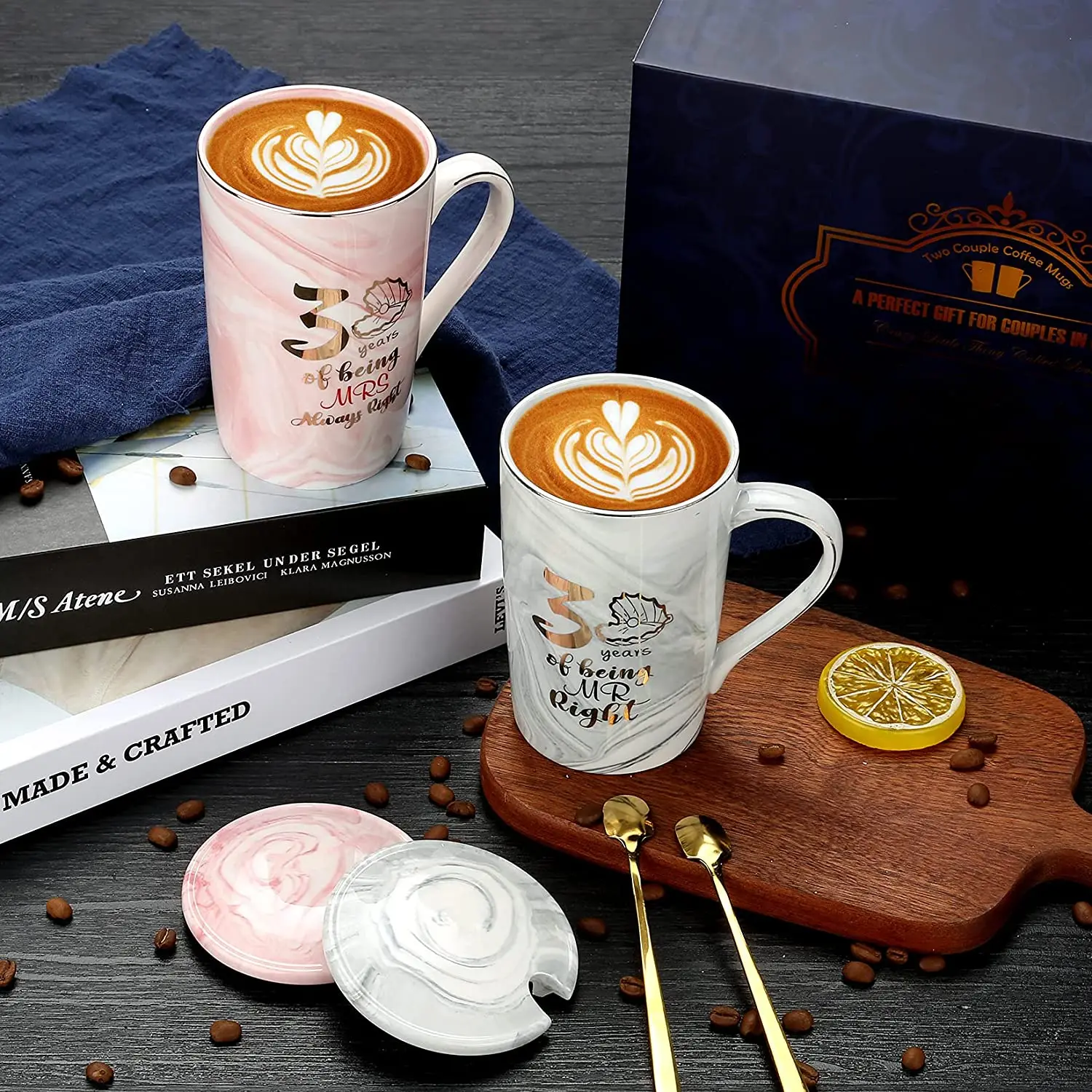 30th Anniversary of Being Mr Right and Mrs Always Right Ceramic Coffee Cup Cup-Set Gift Couple Coffee Mugs for Wedding Marriage