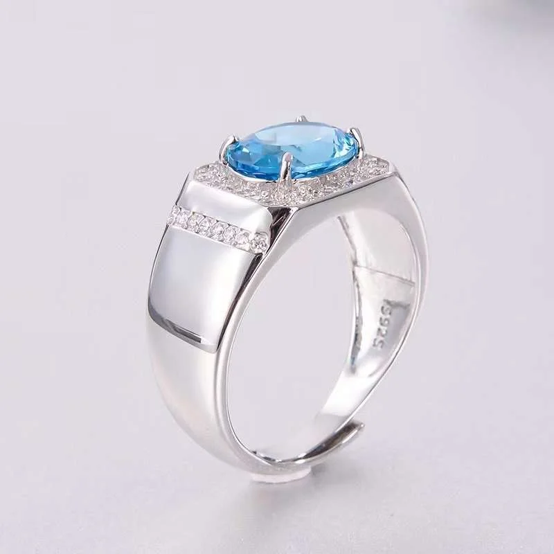 

Vintage Silver Gemstone Ring for Man 8mm*10mm Natural Topaz Man Ring Fashion 925 Silver Man Jewelry Gift for Boyfriend