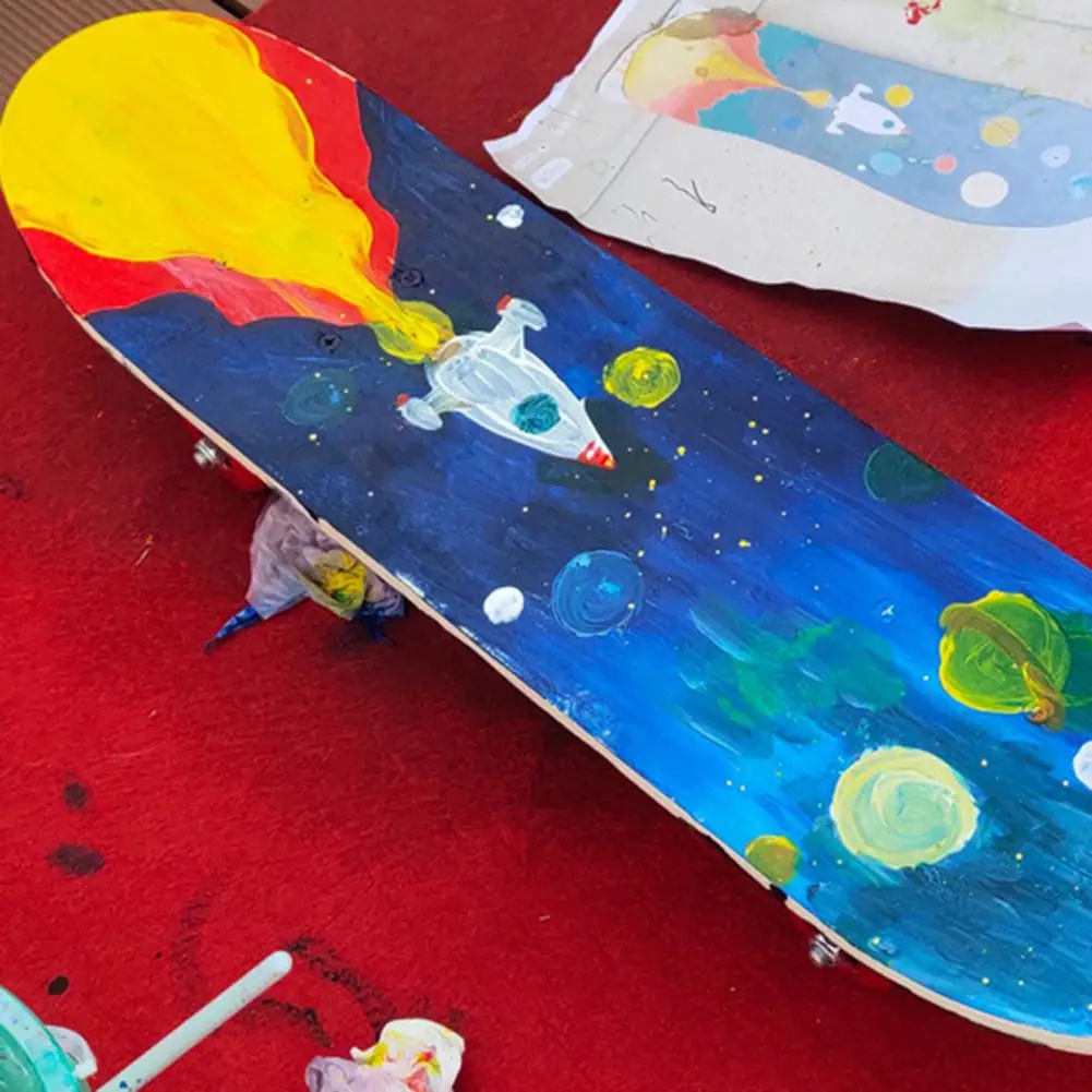 2 Sizes Four-wheel Skateboard Maple Double Rocker DIY Hand-painted Children's Blank Board Decorative Kindergarten Painting Gift