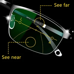 Photochromic Progressive Multifocal Reading Glasses Men Far Near Anti Blue Light Presbyopic Glasses Half-Frame +1.5 2.5