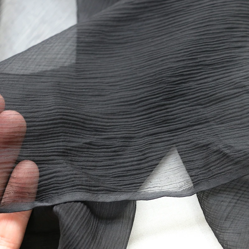 1 meter X 1.35 meter Natural White Black Silk Georgette Crepe Gauze Fabric Crinkled Yoryo Silk