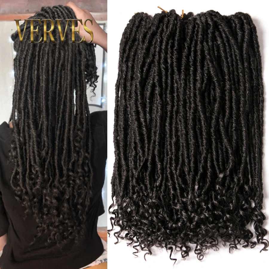 VERVES Synthetic Crochet Faux locs Curly Braids Hair Extensions 18'' Hair Jumbo Dreads Hairstyle Ombre Crochet Braids Black Bug