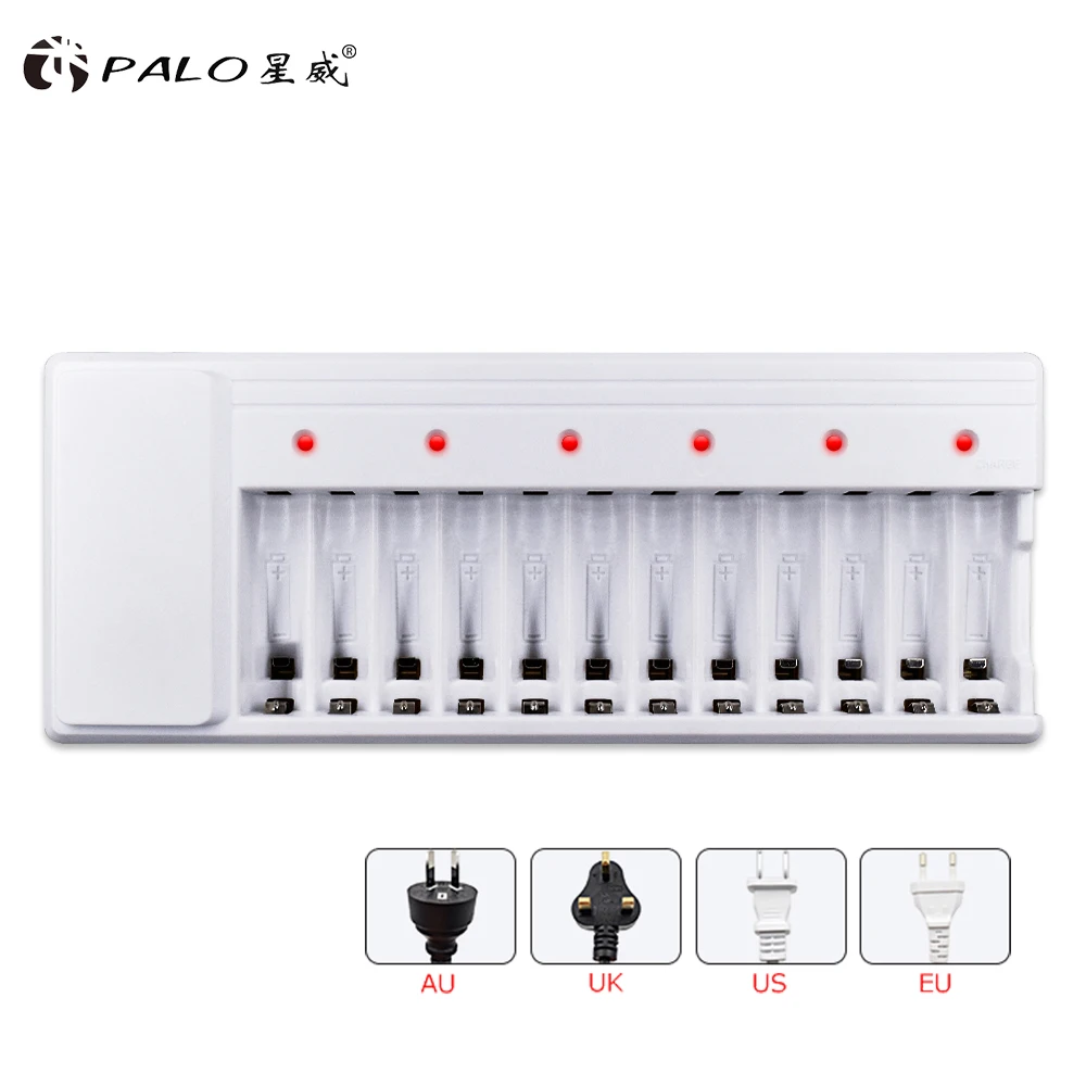 PALO Smart Charger 12 Slots LED Display Intelligent Battery Charger for 1.2V AA / AAA NiCD NiMH Rechargeable Battery