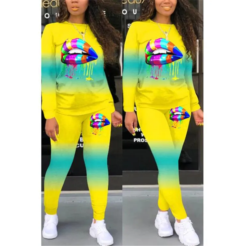 

Women's Tie Dye Print Long Sleeve T-Shirt and Trousers Vintage 2 piece outfits for women pants and top outfits for women