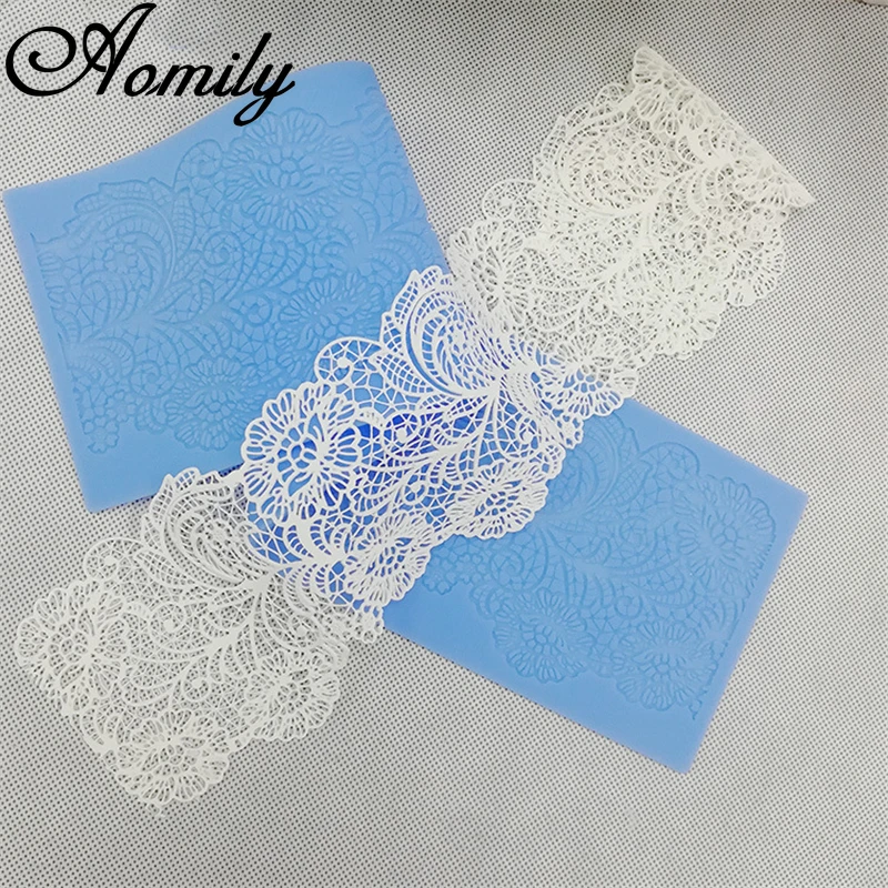 Aomily 40cm Flower Lace Mold Cake Border Decoration Tools Fondant Cake 3D Mold Food Grade Silicone Mat Mould Baking Flower Mold