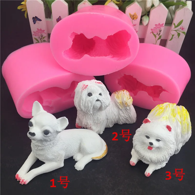 Dog Shape Silicone Molds Chihuahua Pomeranian 3D Puppy Pet Resin Clay Fondant Cake Decorating Tools Chocolate Ceramic Clay Mould