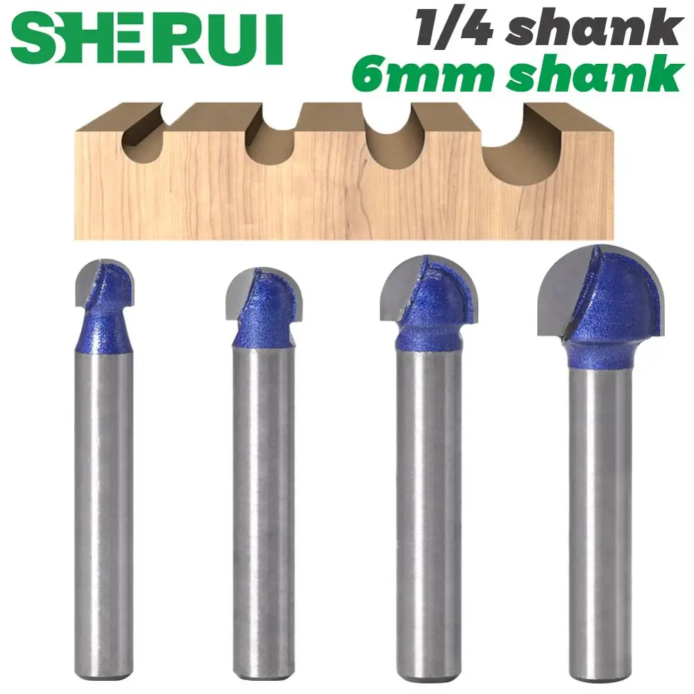 1/4″ 6mm shank Professional level Ball Nose Router Bits Set End Mill Round Cove Box Solid Carbide CNC Radius Core Mill