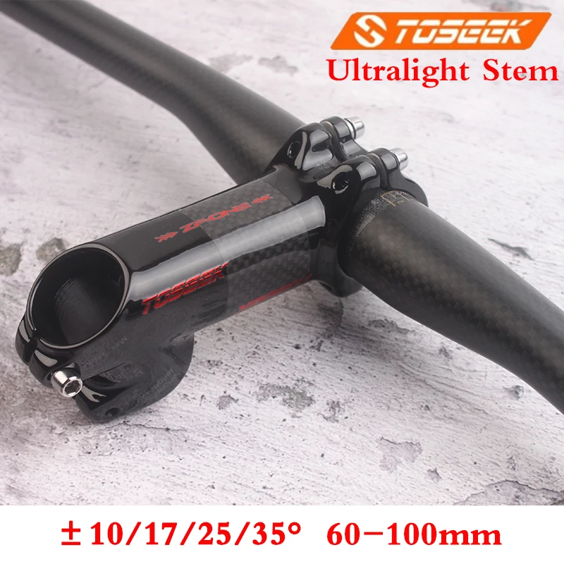 Toseek Carbon Stem 10/17/25/35 Degree Bike Stem 70/80/90/100mm Ultralight Bicycle Handlebar Stems for MTB Road Folding Bike