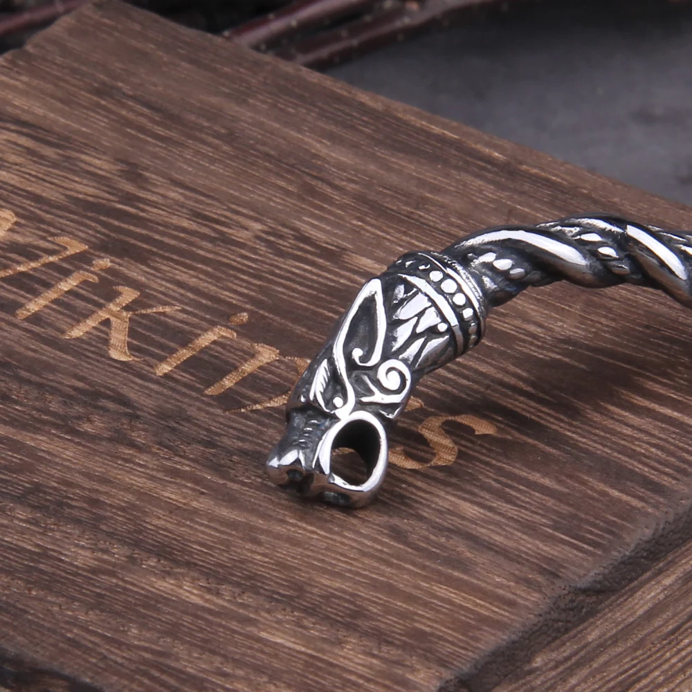 Stainless Steel Nordic Viking Norse Dragon Bracelet Men Wristband Cuff Bracelets with Viking Wooden Box view 5