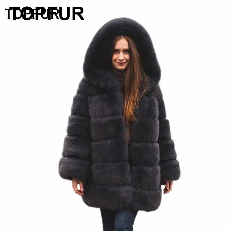 TOPFUR 2021 Real Fox Fur Coats Soft Warm Winter Fox Fur Coat For Mom Girlfriend Fashion Fox Fur Jackets With Big Hood Hot Sell