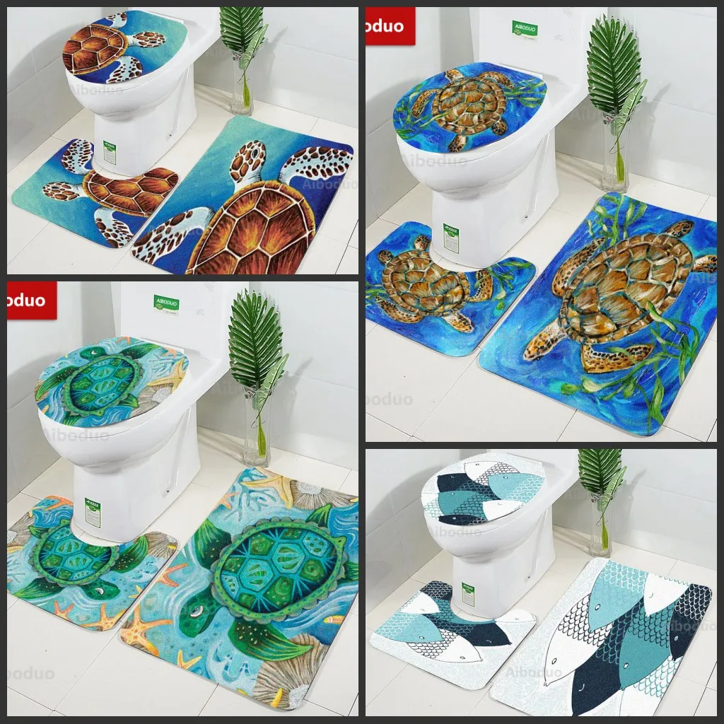 

3pcs Turtle Sea Horse Printed Doormat Non-slip Floor Rug Carpet Home Decor Non Slip Floor Bath Mat Bathroom Mats Sets Home DIY