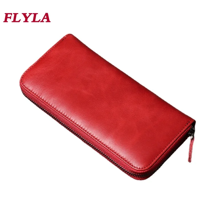 2022 New Women Leather Wallet Antique Oil Wax Leather Men's Multi-card Long Handbag Fashion Zipper Card Holder