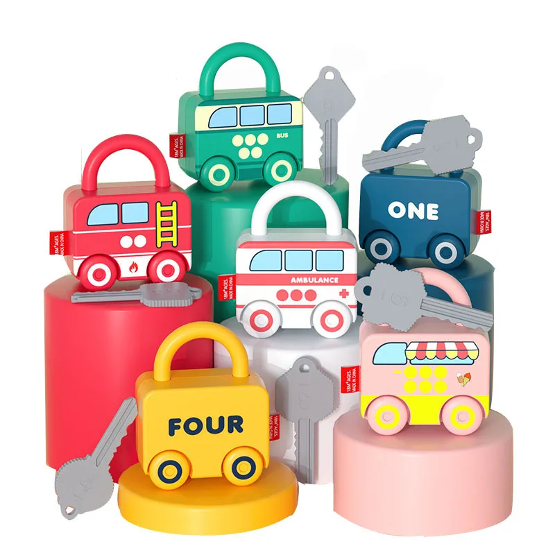 Wczesne uczenie się zabawki edukacyjne dla dzieci zabawny mały samochód kłódka z kluczem numer pasujące zabawki również do sprzedaży hurtowej