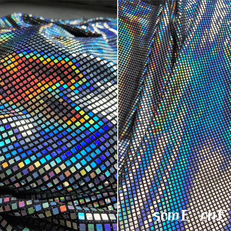 Rainbow Laser Sequined Gauze Fabric Iridescent Reflective DIY Decor Stage Cosplay Metallic Skirt Clothes Designer Fabric