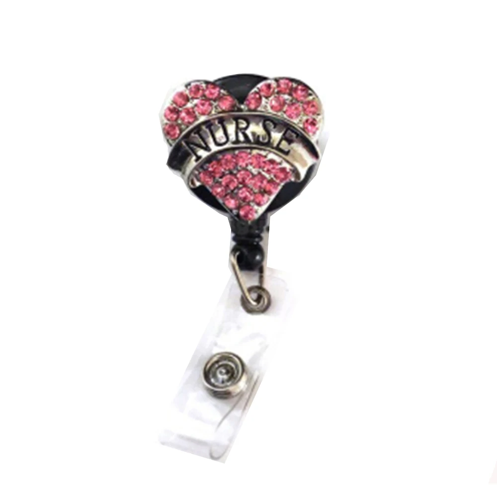 New Design Wholesale Price Nurse Pink Heart Badge Reel / Retractable ID Badge Holder / Pull Reel