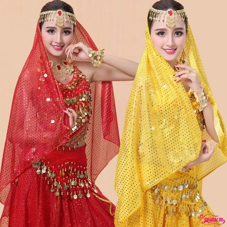 New belly dance headdress headscarf Indian dance performance accessories head chain eyebrow drop head scarf veil 2 piece set