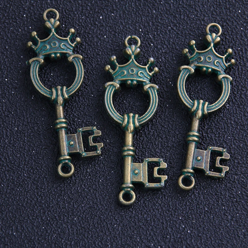 3pcs/lot 5*17*55mm Antique Green Vintage Crown Key Charms Pendants for Jewelry connector DIY Handmade Craft