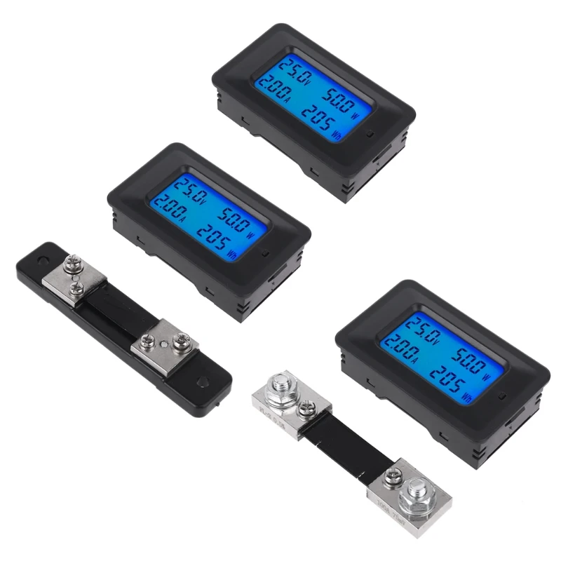 for DC Voltmeter Ammeter Power Energy Digital Voltage Current Meter LCD 4 in 1 for DC 8-100V 50A 100A with Shunt Energy