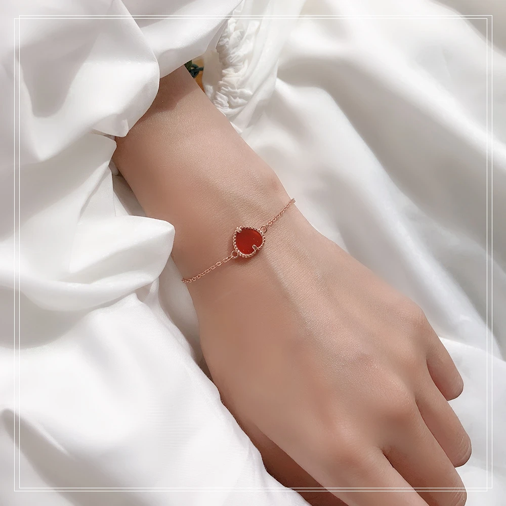 S925 Sterling Silver Red Love Bracelet Red agate lady Bracelet Simple small fresh and sweet Gift from best friend Free freight