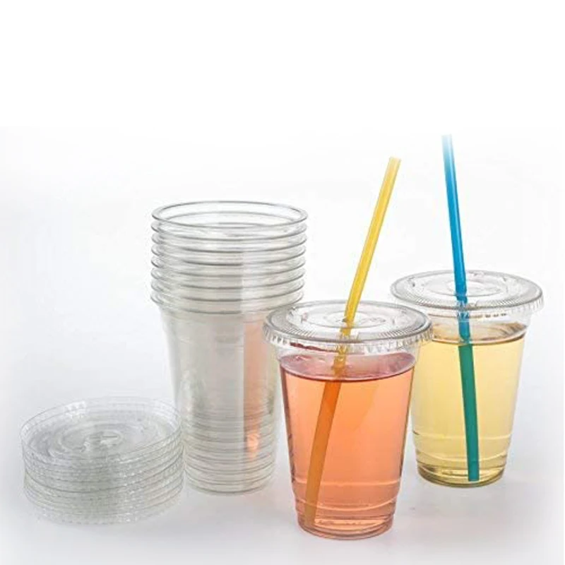 MONGKA 10oz ( 300ml ) Clear Plastic Cups with Flat lids