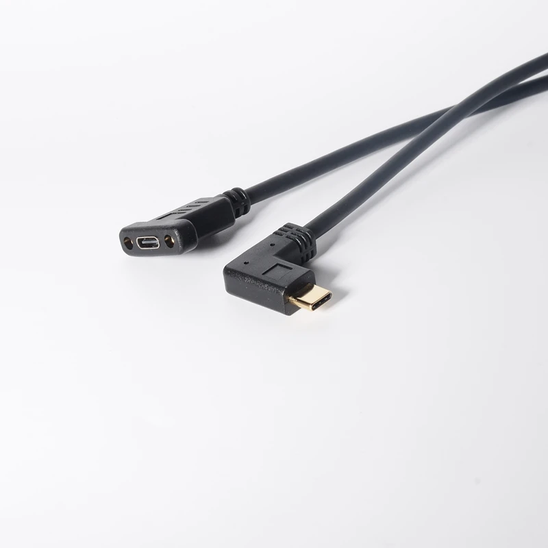 Angle USB C Male to Female Extension Cable with Panel Mount Screw Hole -6feet/1.8m (Right Angle USB c Extension Cable)