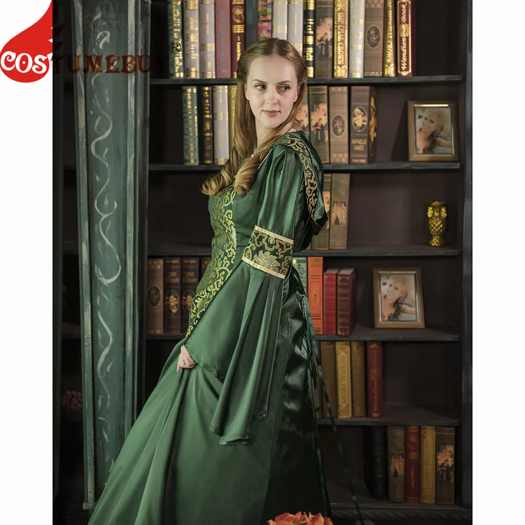 CostumeBuy Medieval Women Dark Green Trumpet Sleeves Dress Victorian Gothic Retro Dress Vampire Evenging Dress L920