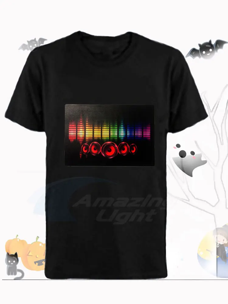 Sound Activated LED T-shirt with 2pcs AA Battery Inverter Free Shipping