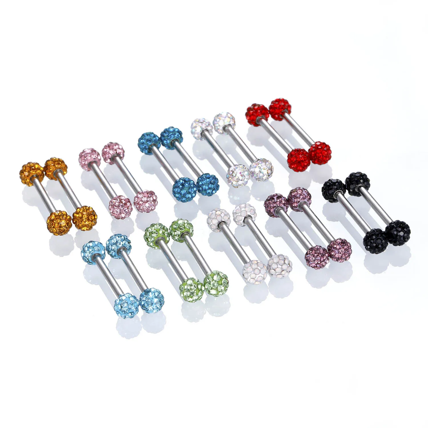 Stainess Steel Crystal Ball Tognue Piercing Barbell 14G CZ Nipple Piercing Bar Shiny Tongue Ring Bulk Sexy Body Piercing Jewelry