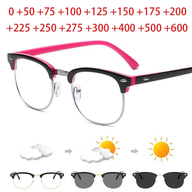 

Hyperopia Diopter SPH 0 +0.5 +1 +1.5 +2 +2.5 +3 +3.5 +4 +4.5 +5 +5.5 +6.0 Half Metal Frame Photochromic Finished Reading Glasses