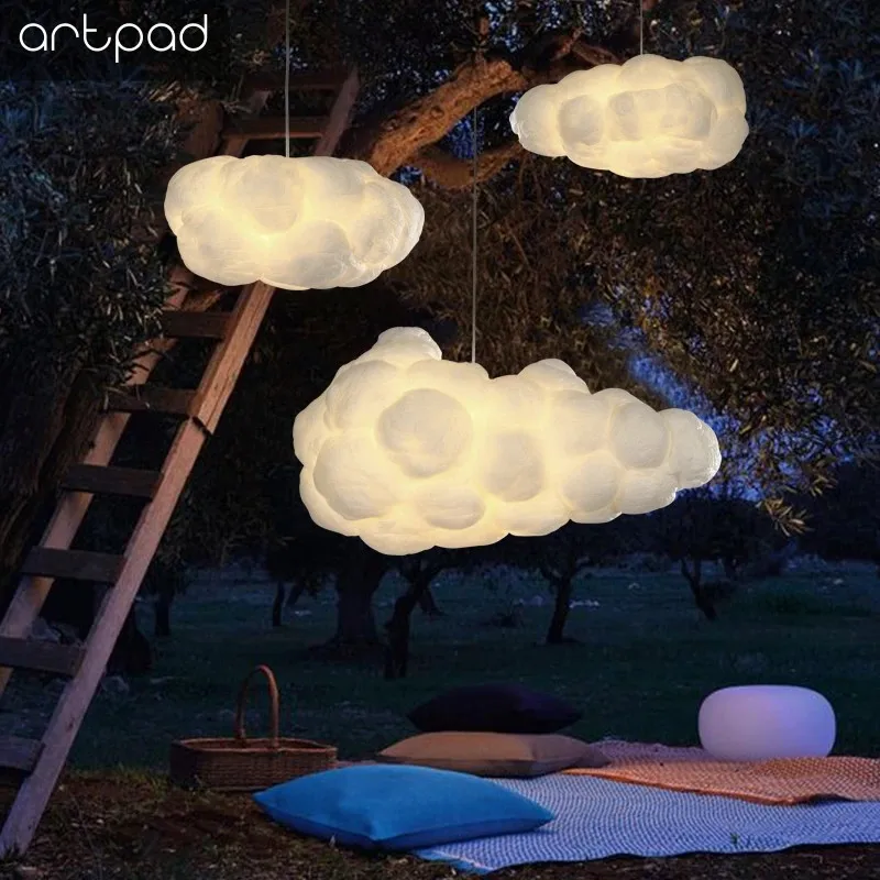 Modern White Floating Cloud Pendant Light for Bedroom Living Room Cloth Store Restaurant Indoor Lighting Decor E27 Base