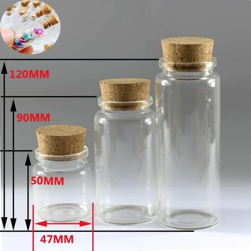 1PCS 50/100/150ml Cute Clear Glass Bottles With Cork Stopper Empty Spice Bottles Jars DIY Crafts Vials