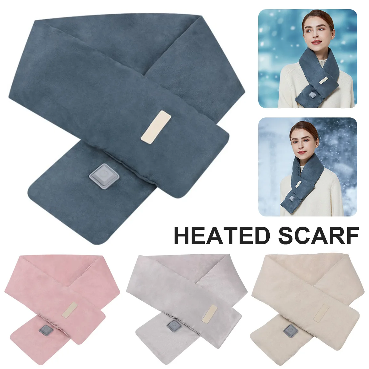 New USB Heated Winter Scarf Men And Women Shawl Foreign Trade Smart Heating Solid Color Warm Scarf Washable With Hidden Pockets