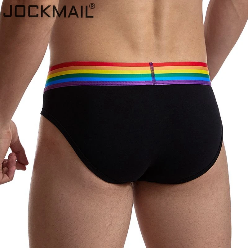 JOCKMAIL Men\'s Underwear Briefs  Cotton Low Rise White Black Soft Underpant,Rainbow Sexy Gay Men Underwear Mesh Transparent Slip