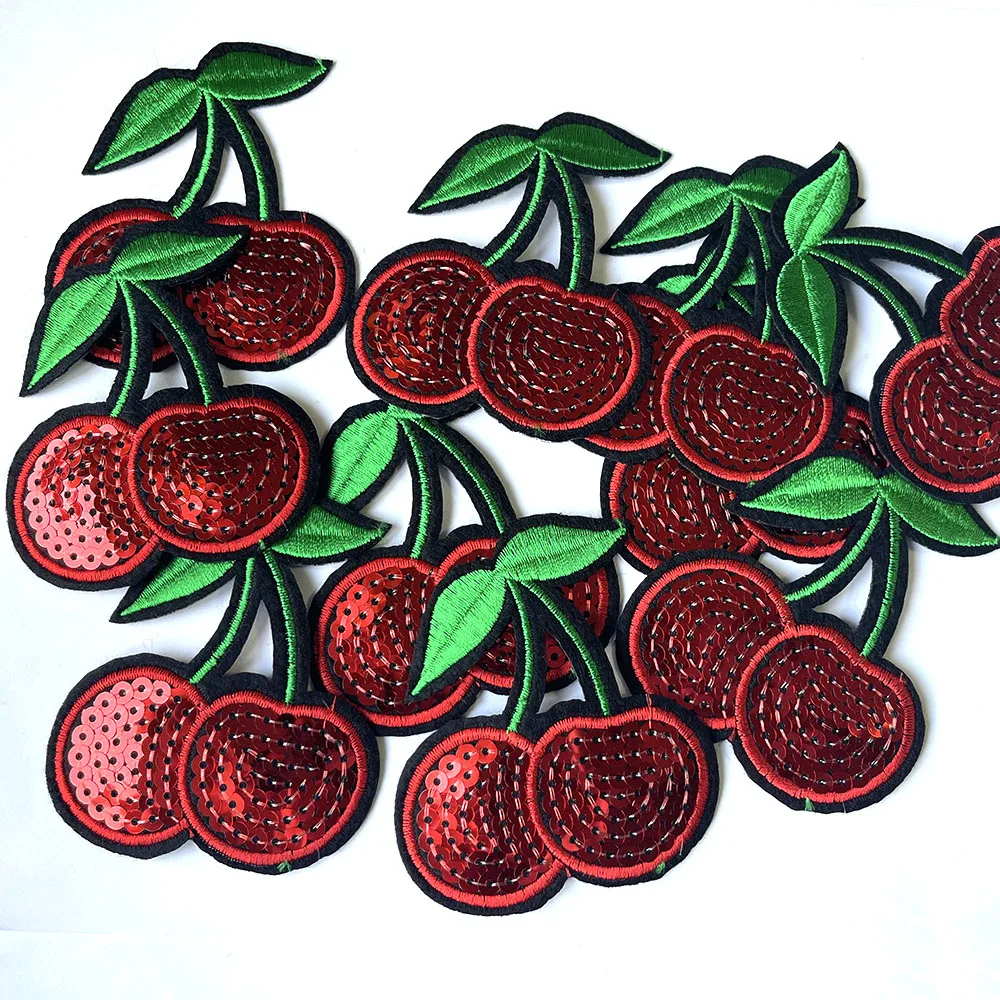 10pc Cherry Sequin Patch Beaded Applique Appliques Embroidered Iron On Patches For Clothing Parches Bordados Ropa