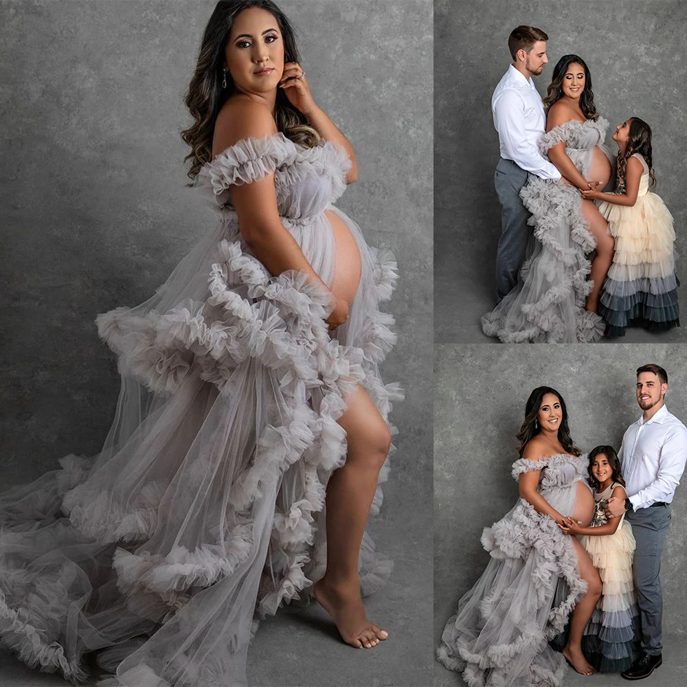 

Elegant Pregnant Women Sleepwear Tulle Bathrobe Nightgown Maternity Dress Photoshoot Birthday Sexy Wedding Gown