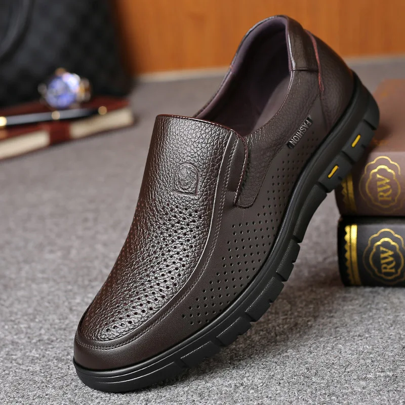 Zapatos de cuero genuino para hombre, mocasines de goma antideslizantes, suaves, informales, 2023